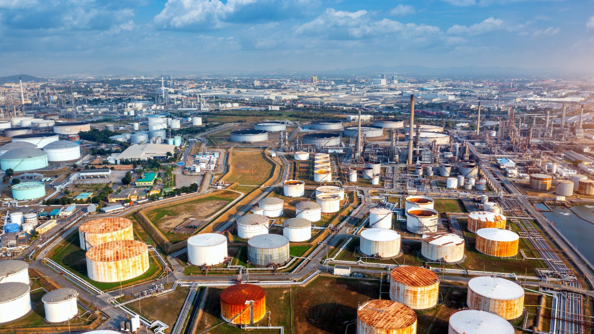 Aerial view of gas and oil refinery, Oil Industry.