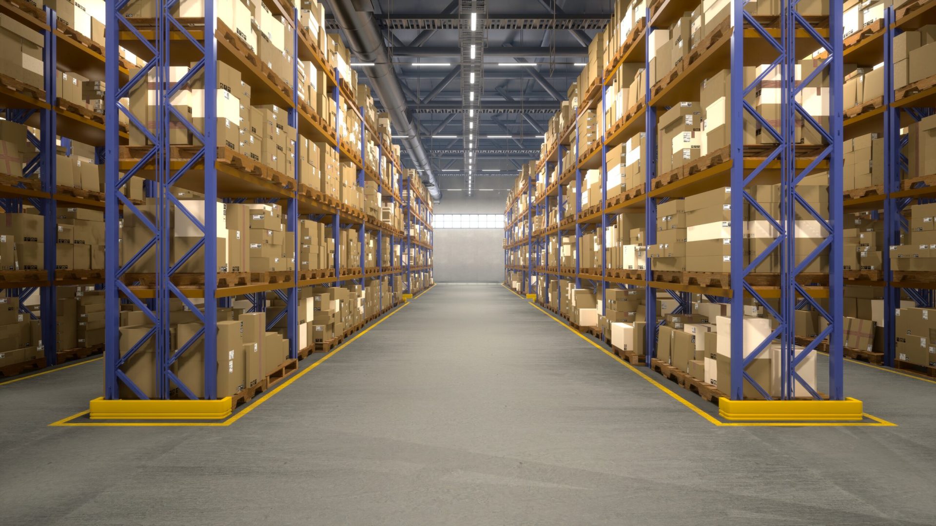 Processing storehouse stocks boxes with order receipts and details, serves as administrative center for commerce industry. Products have billing statement tracking numbers. Renders for 3D animation.